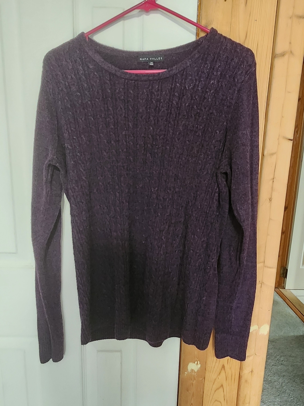 Napa Valley Women's Cable Knit Crewneck Sweater - Purple